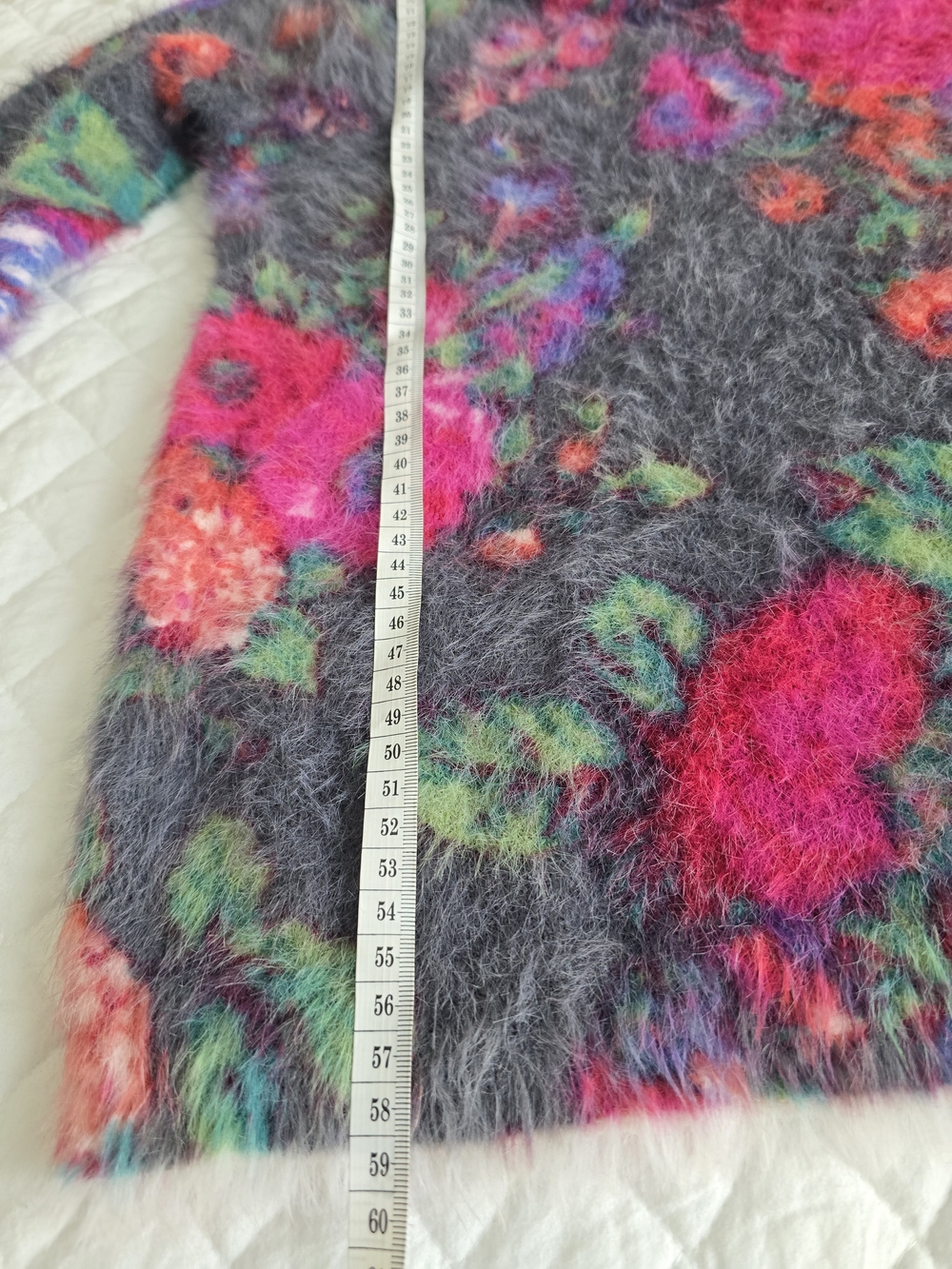 Anthropology Fuzzy Floral Crewneck Sweater - Gray, Pink & Green Sz S - Picture 5 of 9